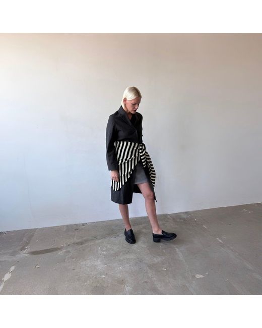 London Atelier Byproduct Black Striped Wool Large Triangle Knitted Scarf