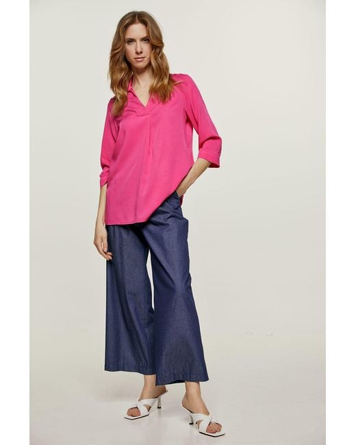 Conquista Pink Relaxed Viscose V-Neck Blouse