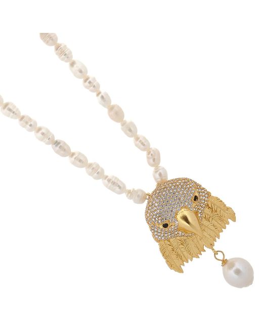 Ebru Jewelry Metallic Majestic Eagle Pearl Statement Necklace