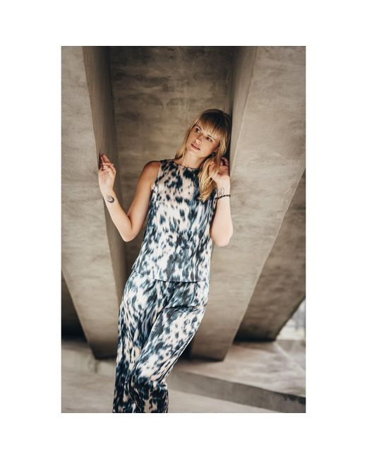 Oh!Zuza Blue Neutrals Echo Satin Viscose Set Top & Wide Leg Trousers