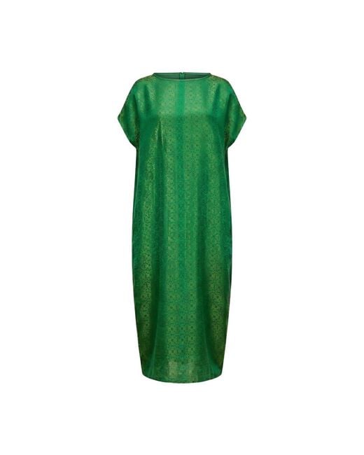 Silk and Bears Green Seraphine Emerald Jade Geometric Jacquard Silk Kaftan Maxi Dress