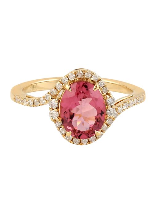 Artisan 18k Yellow Gold Genuine Diamond Pink Tourmaline Ring