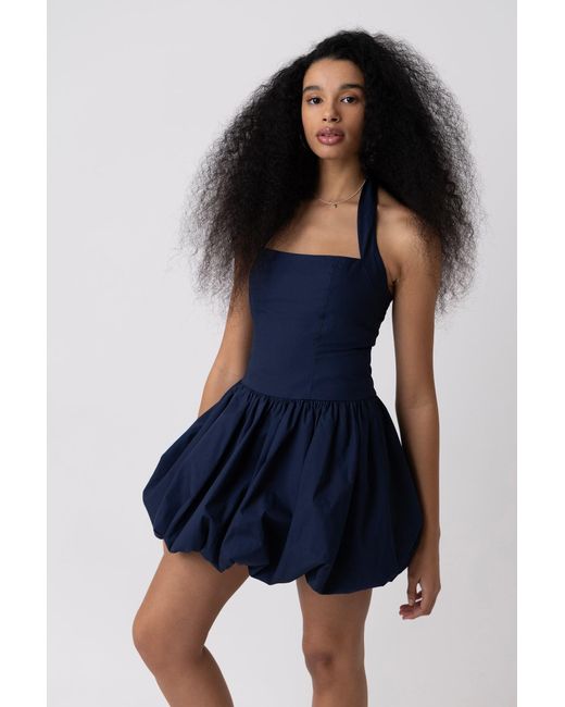 Amy Lynn Blue Pure Cotton Halterneck Mini Puffball Dress