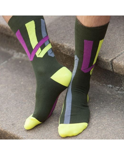 Peper Harow - Made in England Green Tri & Ribbon Stripe Pine Socks Bundle for men