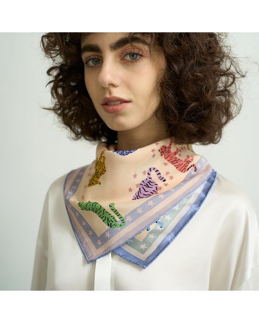 Lost Pattern Metallic Neon Tigers Silk Bandana for men