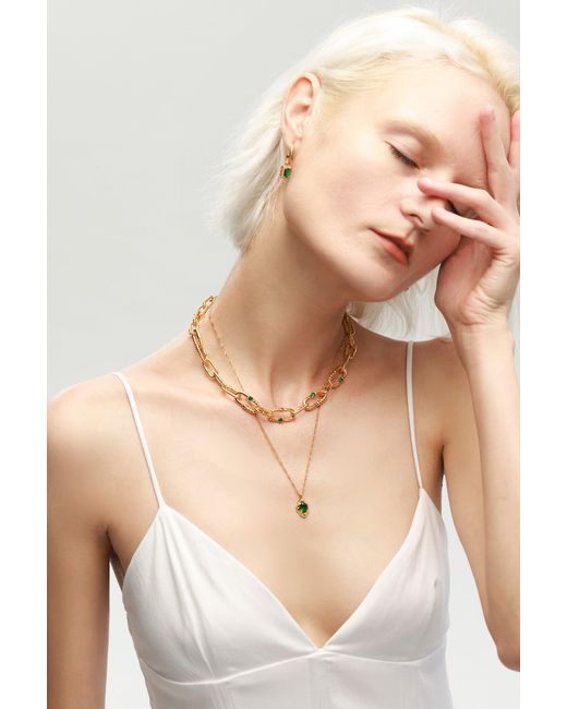 Classicharms Metallic Emerald Pendant Necklace