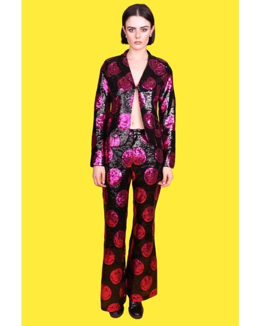 Any Old Iron Purple Smiley Sequin Trousers