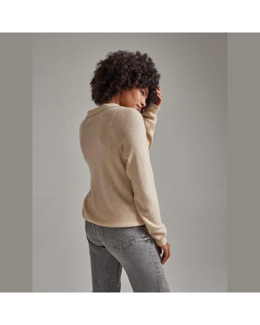 Salts Cashmere Natural Neutrals Split Neck Polo Sweater
