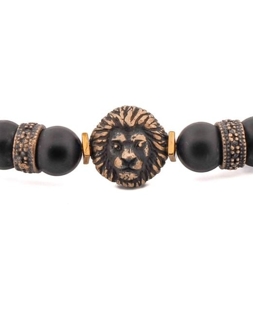 Ebru Jewelry Brown Onyx Stone King Lion Beaded Bracelet for men