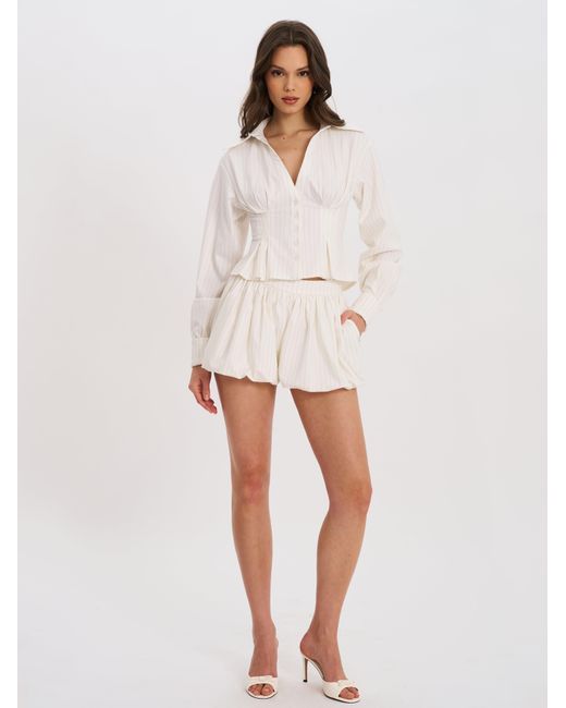 Miss Circle New York White Sylvie Pinstripe Bubble Shorts