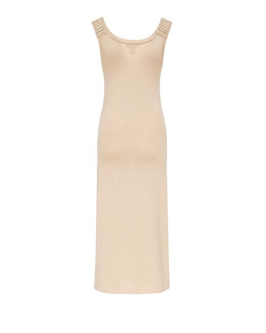 Andreeva Metallic Neutrals Butter Daisy Knit Dress With Handmade Embroidery