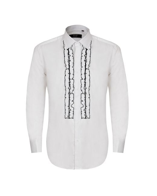 DAVID WEJ White Ashton Collar Ruffle Dress Shirt for men