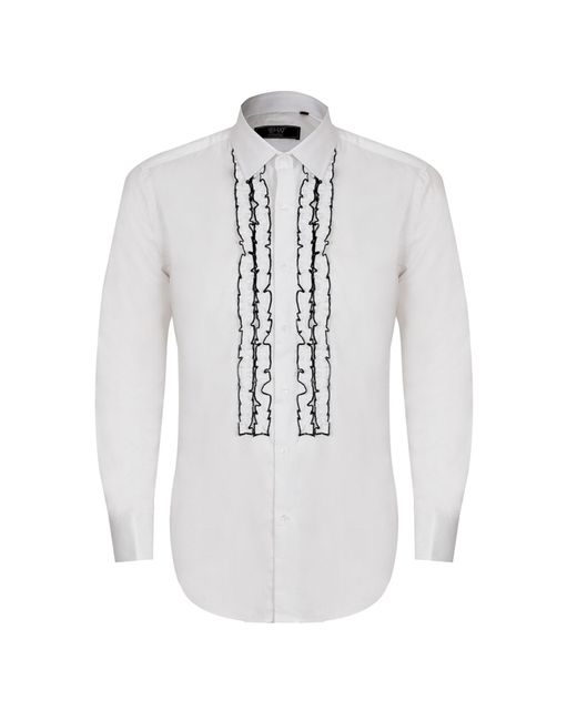 DAVID WEJ White Classic Collar Ruffle Dress Shirt for men