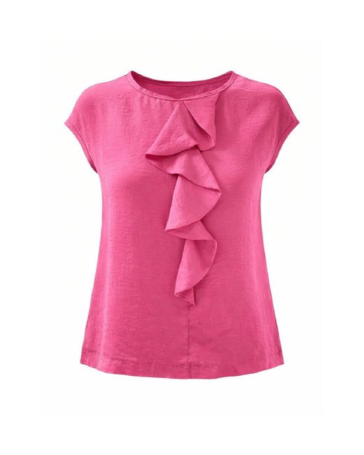 Conquista Pink Ruffle Detail Short-Sleeve Top