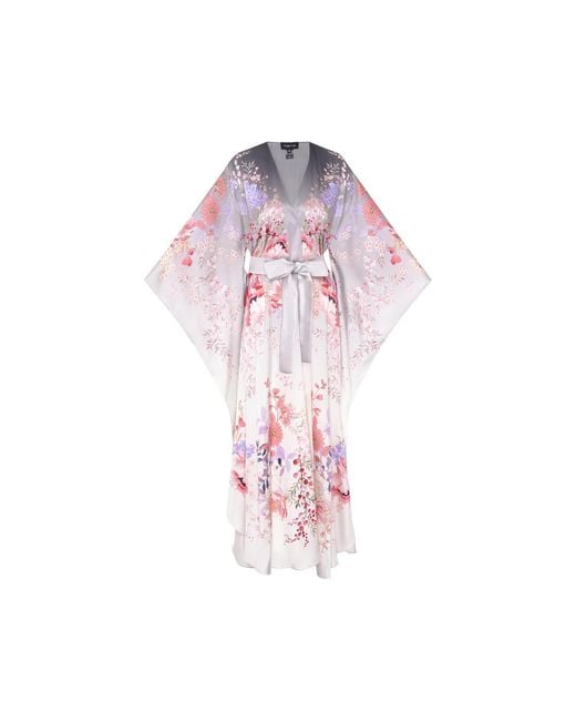 Meng Pink Silver Ombre Silk Satin Wrap Dress