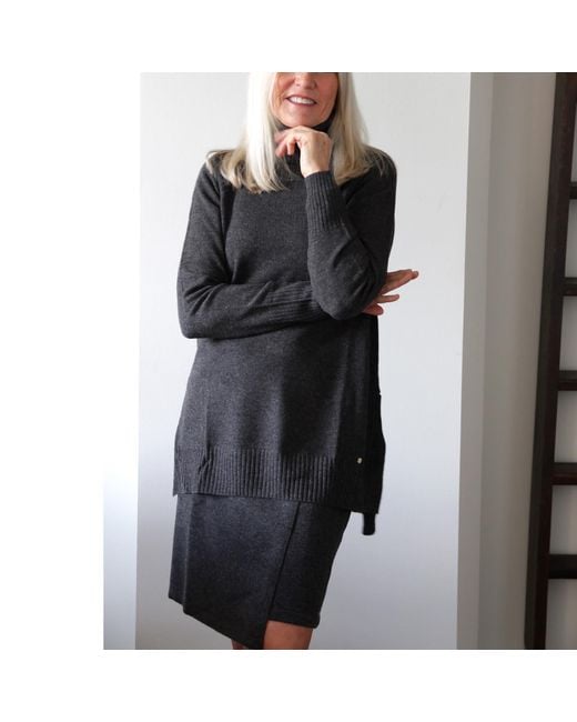 tirillm Gray Anette Merino Wool Skirt With Wrap Front, Charcoal Melange