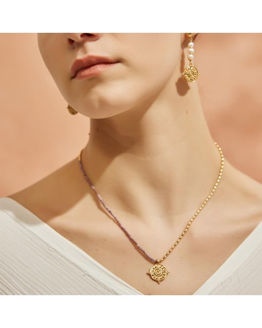 Aurozia Metallic Three Charms Solar Meridian The Sun Crystal Beaded Necklace Lepidolite