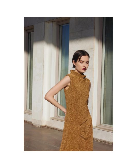 Julia Allert Brown Evening Metallic Knit Sleeveless Long Dress