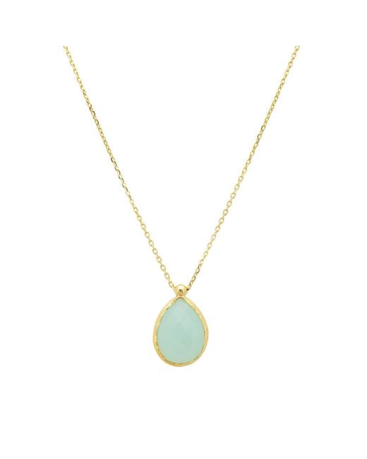 Latelita London Metallic Petite Drop Necklace Gold Aqua Chalcedony