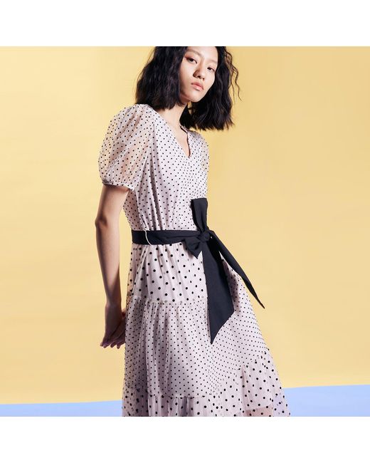 Smart and Joy White Tulle Dress With Polka Dot And Balloon Sleeves