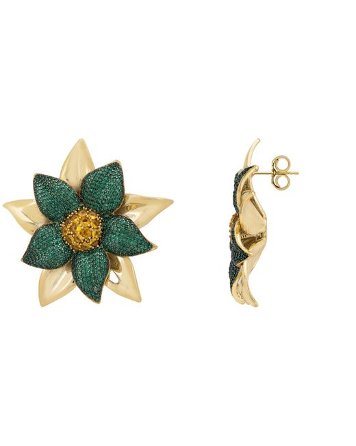 Latelita London Green Marguerite Daisy Flower Large Stud Earrings Emerald