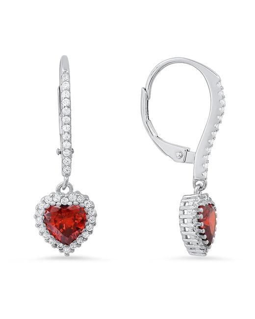 Kylie Harper White January Garnet Birthstone Heart-Cut Halo Leverback Earrings