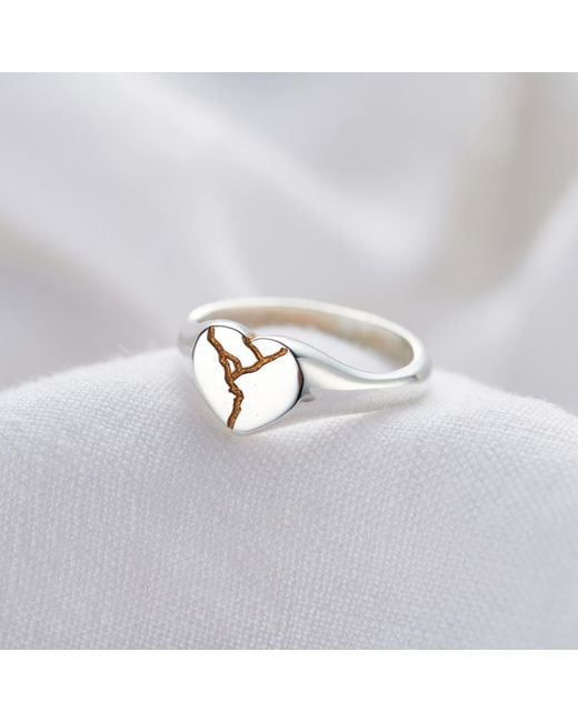 Posh Totty Designs Metallic Sterling Silver Heart Kintsugi Signet Ring