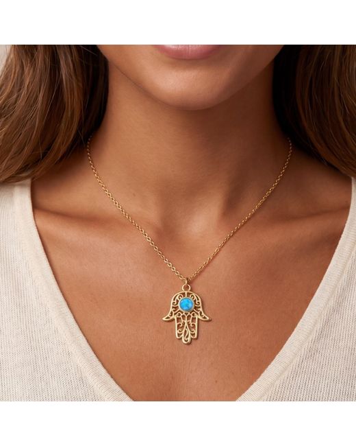 Latelita London Metallic Hamsa Hand Filigree Opal Pendant Necklace
