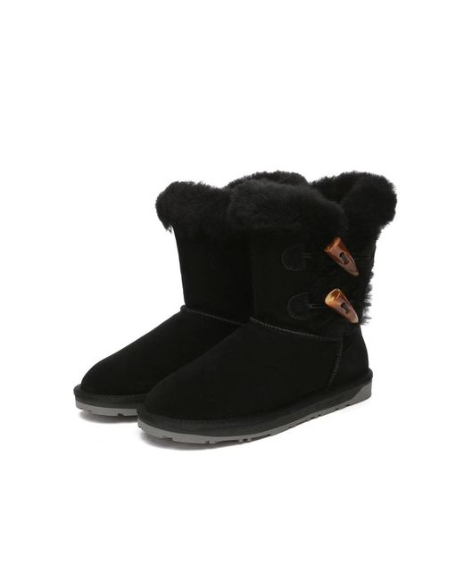 EverAu Australia Black Stork Horn Toggle Button Short Boots