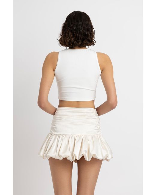 Amy Lynn White Neutrals Bella Cream Satin Puffball Mini Skirt