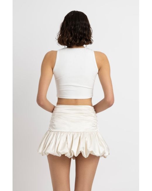 Amy Lynn White Neutrals Bella Cream Satin Puffball Mini Skirt