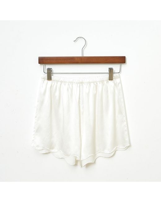 Soft Strokes Silk White Pure Silk Pearl Scallop Edged Shorts