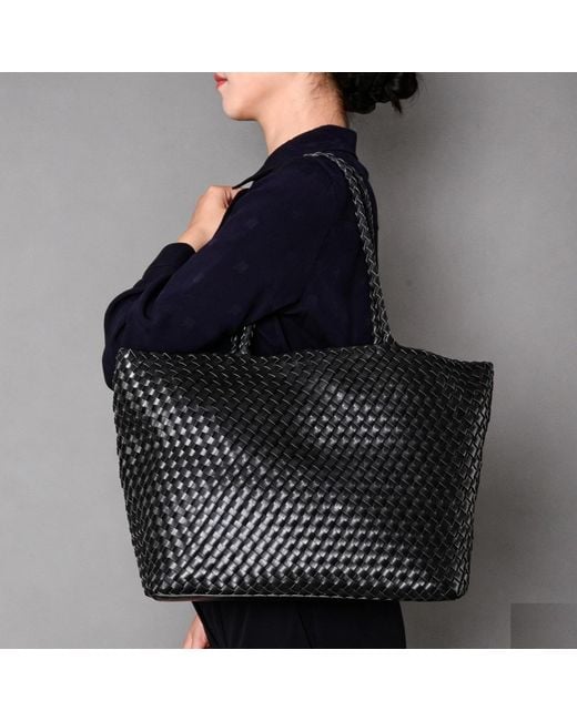 Rimini Black Vegan Leather Weaving Shopping Bag 'Betty'