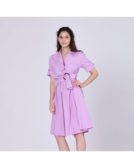 Smart and Joy Purple Shirt Dress With Belt And