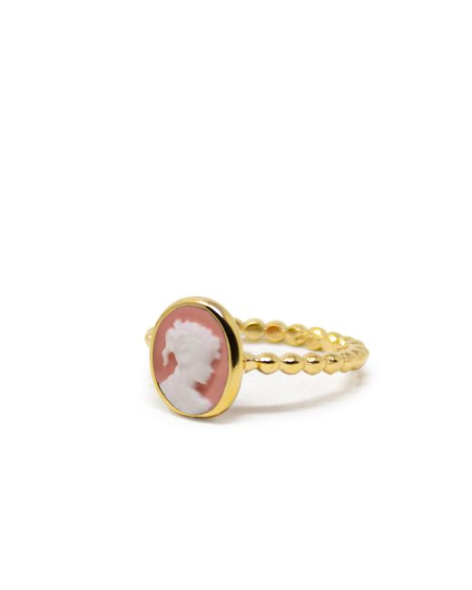 Gold Vermeil Pink Cameo Ring Initial G