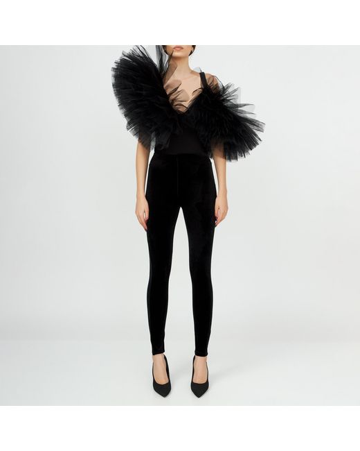 LIA ARAM Black Form-Fitting Velvet Leggings