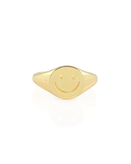 Kris Nations Yellow Happy Smiley Face Signet Ring Vermeil