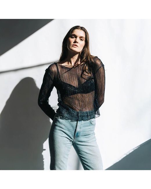 By Noa Rawitz Blue Urania Plissé Long Sleeves Top