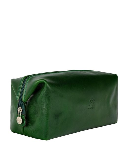 Time Resistance Green Leather Toiletry Bag