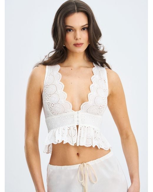 Miss Circle New York White Raia Eyelet Wave Trim Crop Vest Top