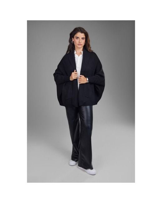 Saachi Black Open Front Oversized Cardigan Sweater