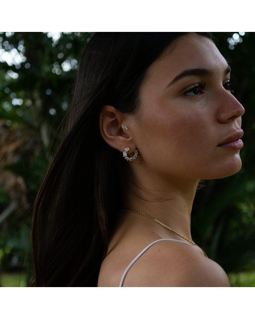 Ebru Jewelry Metallic Crystal Radiance Stud Hoop Earrings