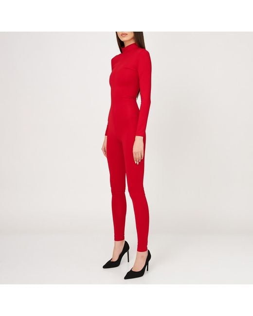LIA ARAM Red Long-Sleeved Fitted Jumpsuit
