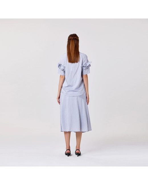 Smart and Joy Gray Flared Midi Skirt With Stripes