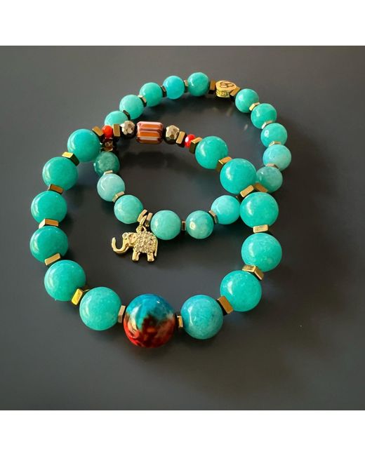 Ebru Jewelry Blue Amazonite Lucky Elephant Beaded Bracelet