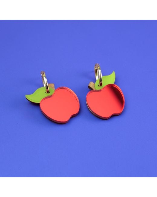 By Chavelli Red Apple Dangly Hoop Earrings