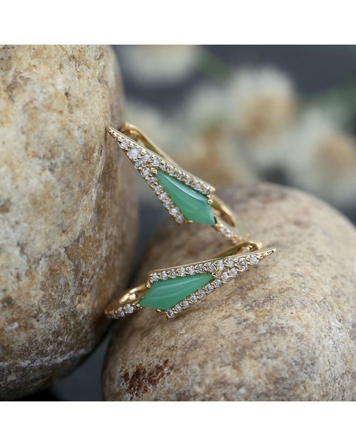 Artisan Green Chrysoprase & Diamond Geometric Hoop Earrings