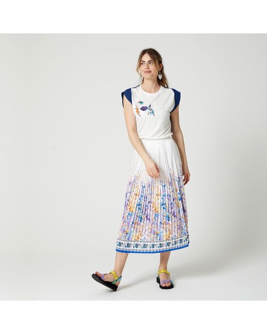 Lalipop Design Blue Floral-Print Pleated Recycled Fabric Maxi Skirt