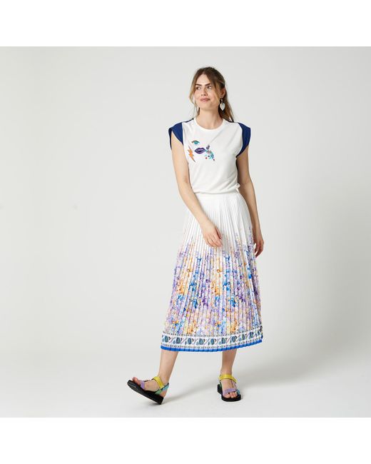 Lalipop Design Blue Floral-print Pleated Recycled Fabric Maxi Skirt