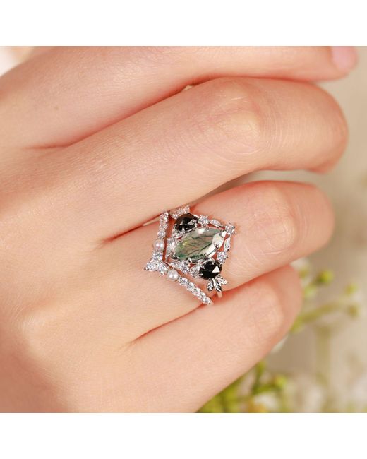 Azura Jewelry New York Blue Noctis Moss Agate Onyx Ring Vermeil